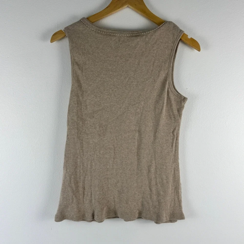 Laura Scott Womens Ribbed Knit Tank Top Size L Beige‎ Scalloped Basic Layering